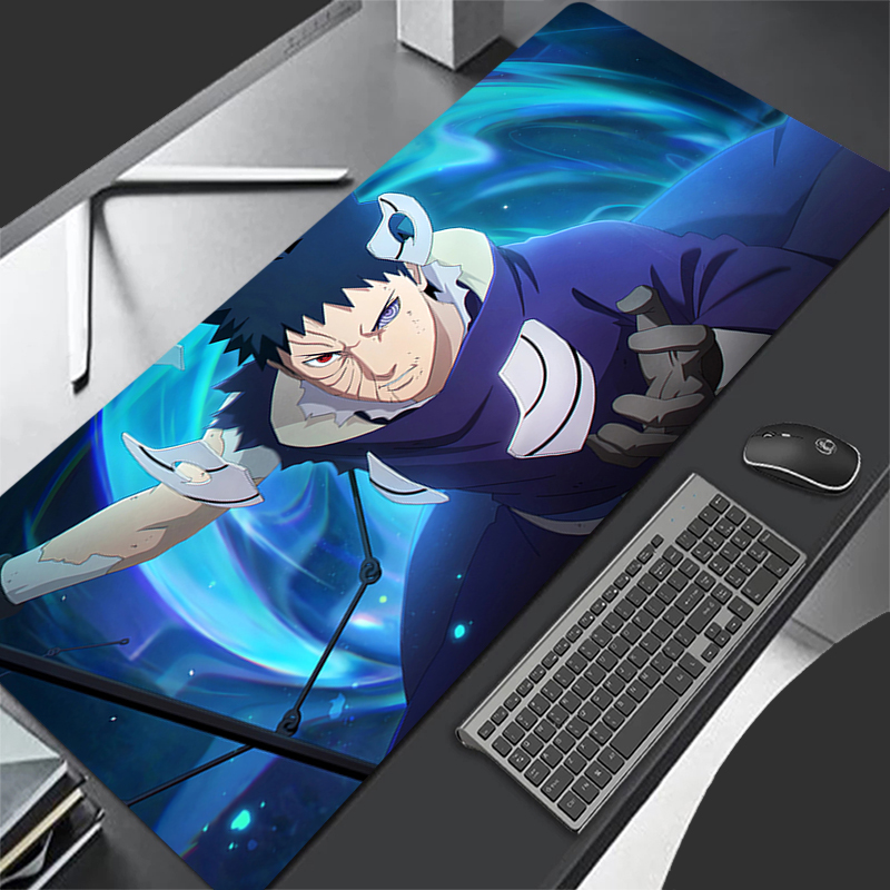 Arcade No - แผ่นรองเมาส์อะนิเมะคาร์เปขนาดใหญ่นารูโตะ โอบิโตะ อุจิวะพีซีเกมเมอร์คอมพิวเตอร์เมาส์แพด วาร์มิโลคีย์บอร์ดอุปกรณ์เสริมสำหรับเล่นเกมแผ่นรองเม้าส์แบบขยาย